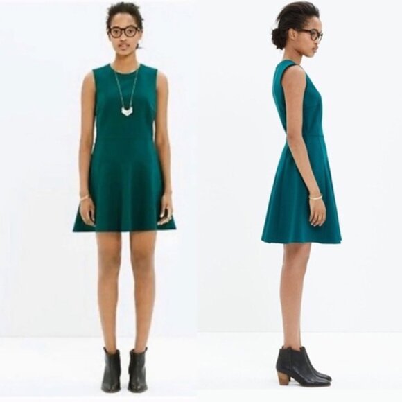 MADEWELL Anywhere Dress pine green‎ stretch a-line fit-&-flare skater - size 10 - Picture 6 of 7